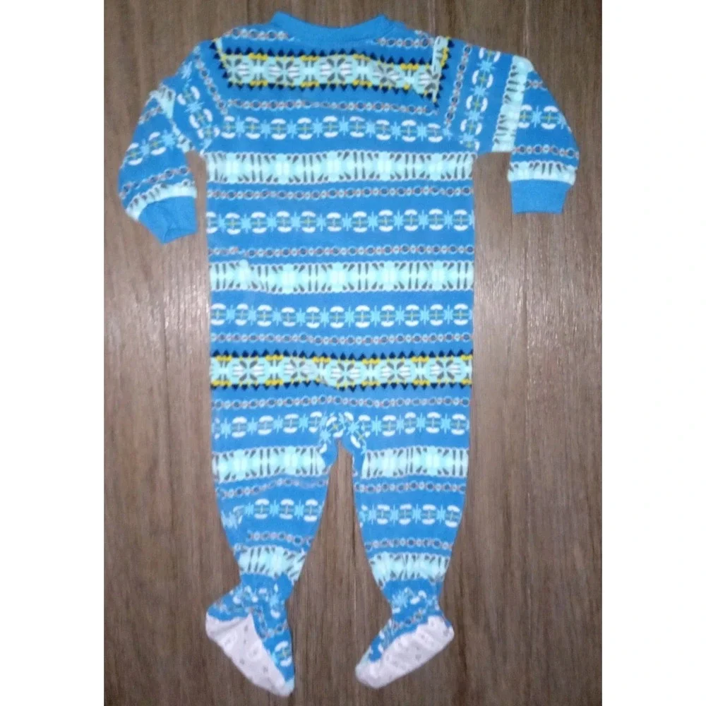 Carter's Unisex 12M Blue Patterned Fleece Zipper Long Sleeves Footie Pajama